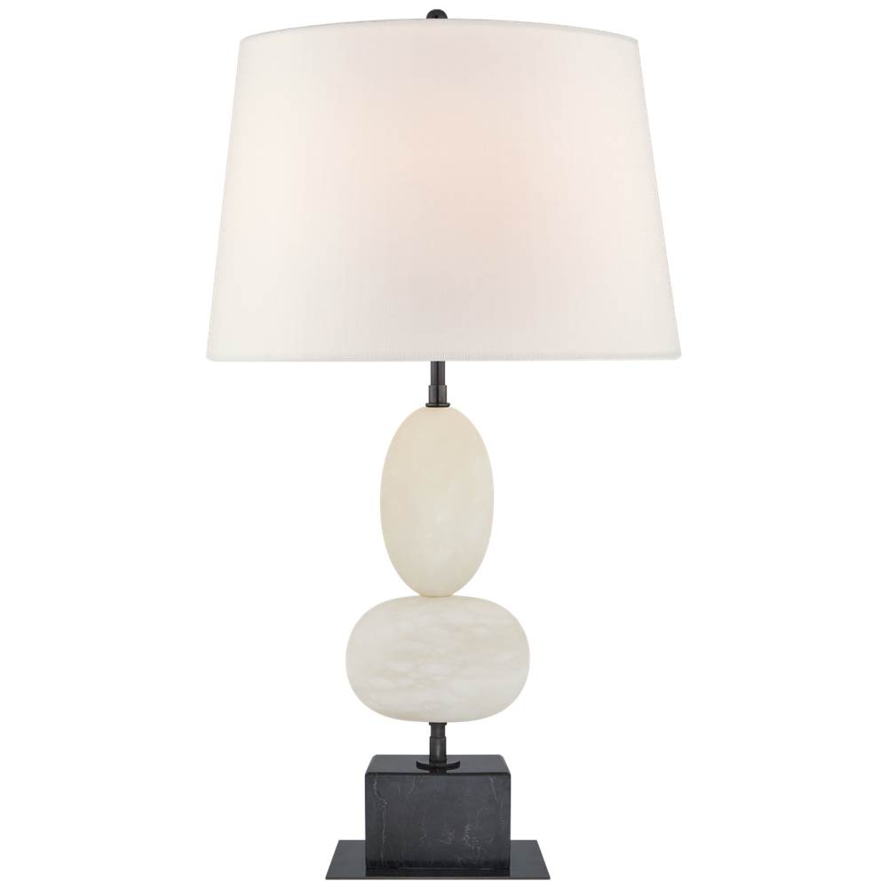 Visual Comfort Signature Collection Dani Medium Table Lamp in Alabaster and Black Marble with Linen Shades