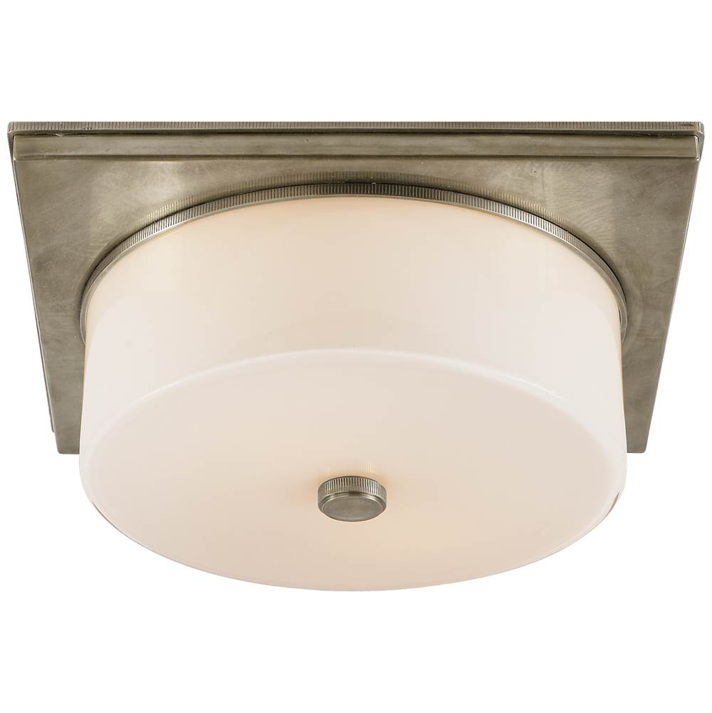 Visual Comfort Signature Collection Newhouse Circular Flush Mount in Antique Nickel with White Glass