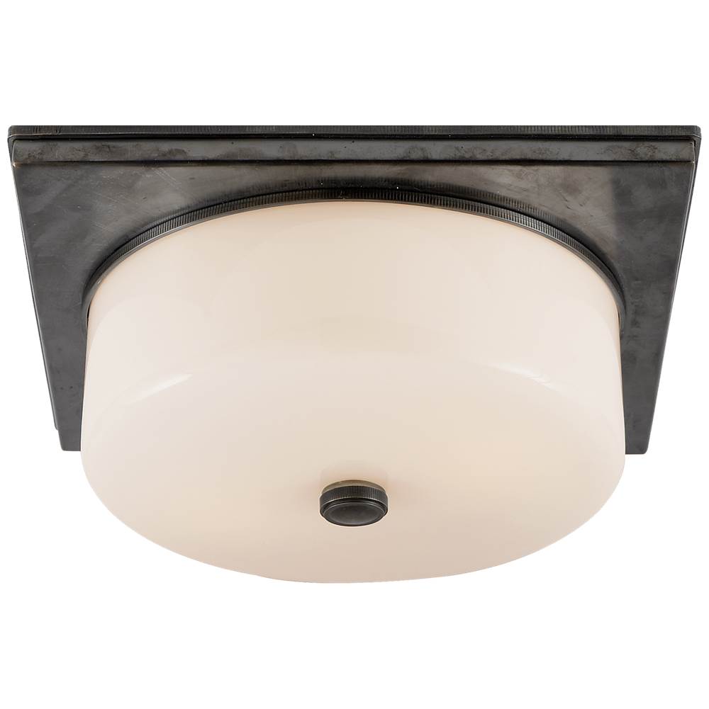 Visual Comfort Signature Collection Newhouse Circular Flush Mount in Bronze with White Glass