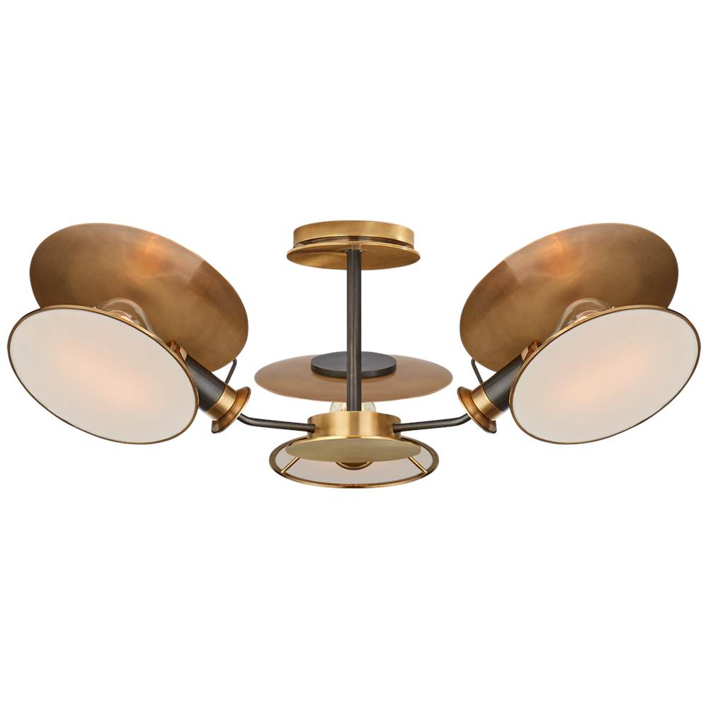 Visual Comfort Signature Collection Osiris Medium Reflector Semi-Flush Mount in Bronze and HAB with Linen Diffusers