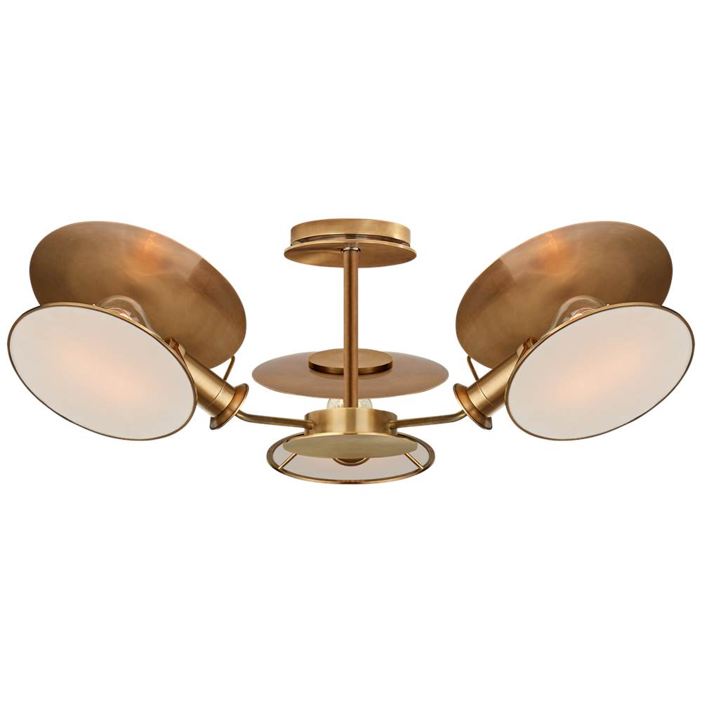 Visual Comfort Signature Collection Osiris Medium Reflector Semi-Flush Mount in Hand-Rubbed Antique Brass with Linen Diffusers