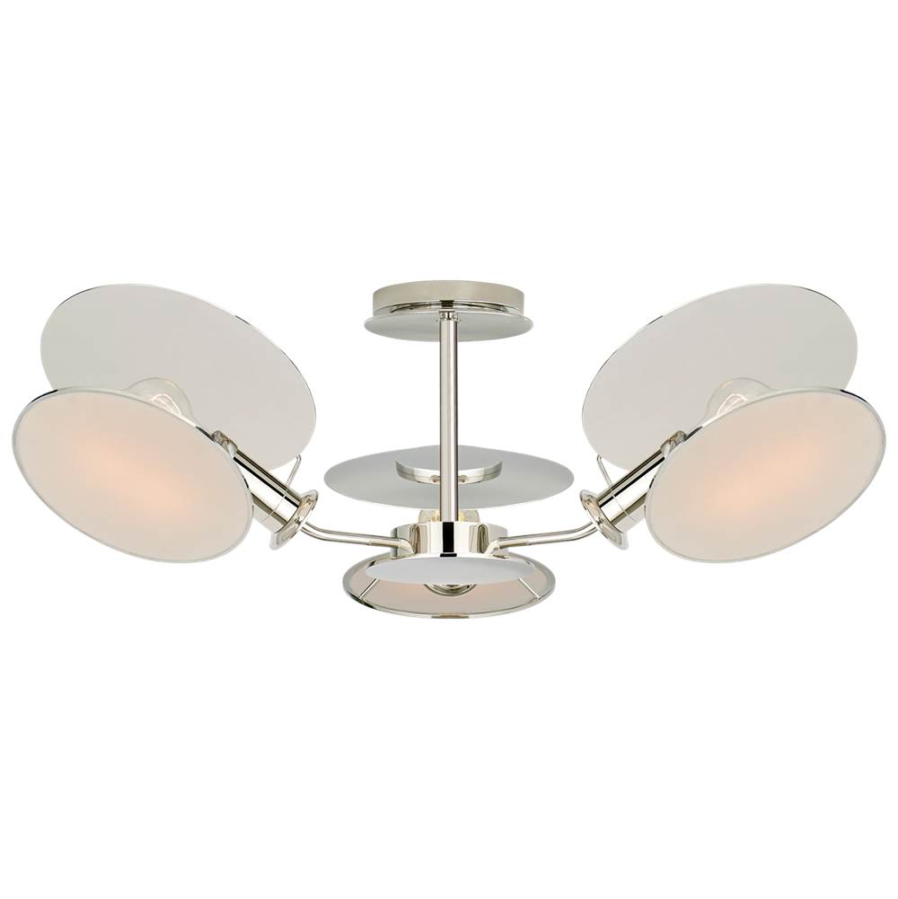 Visual Comfort Signature Collection Osiris Medium Reflector Semi-Flush Mount in Polished Nickel with Linen Diffusers