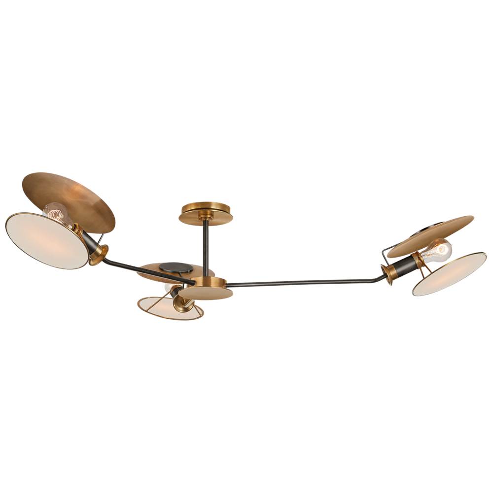 Visual Comfort Signature Collection Osiris Large Asymmetric Semi-Flush Mount in Bronze and HAB with Linen Diffusers